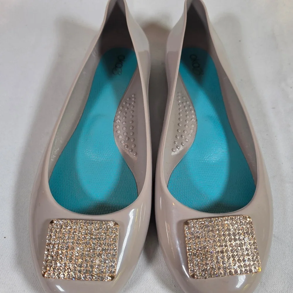 Oka-B Coralee Taupe Jelly Ballet Flats Crystal Buckle Round Toe Womens‎ 8